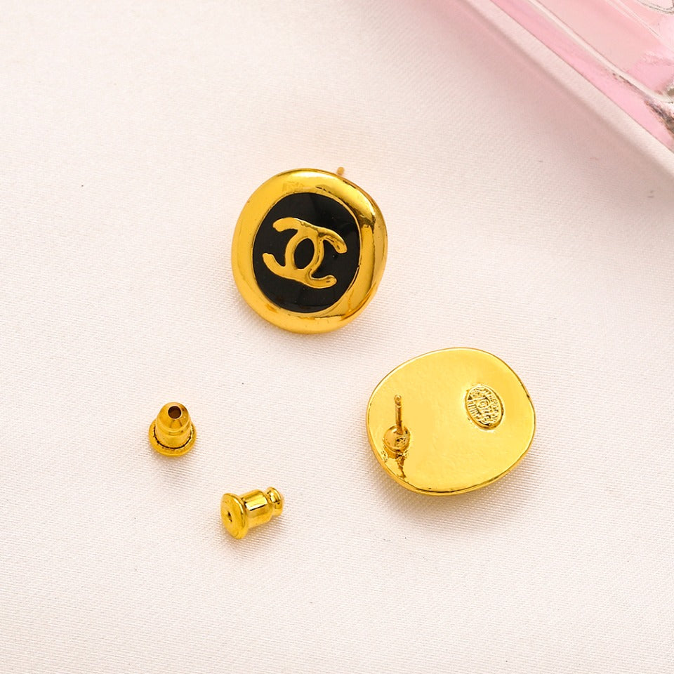 Alloy Black Oval Interlocking-C Stud Earrings