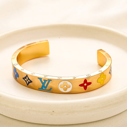 304 Stainless Steel Colorful Monogram Cuff Bracelet