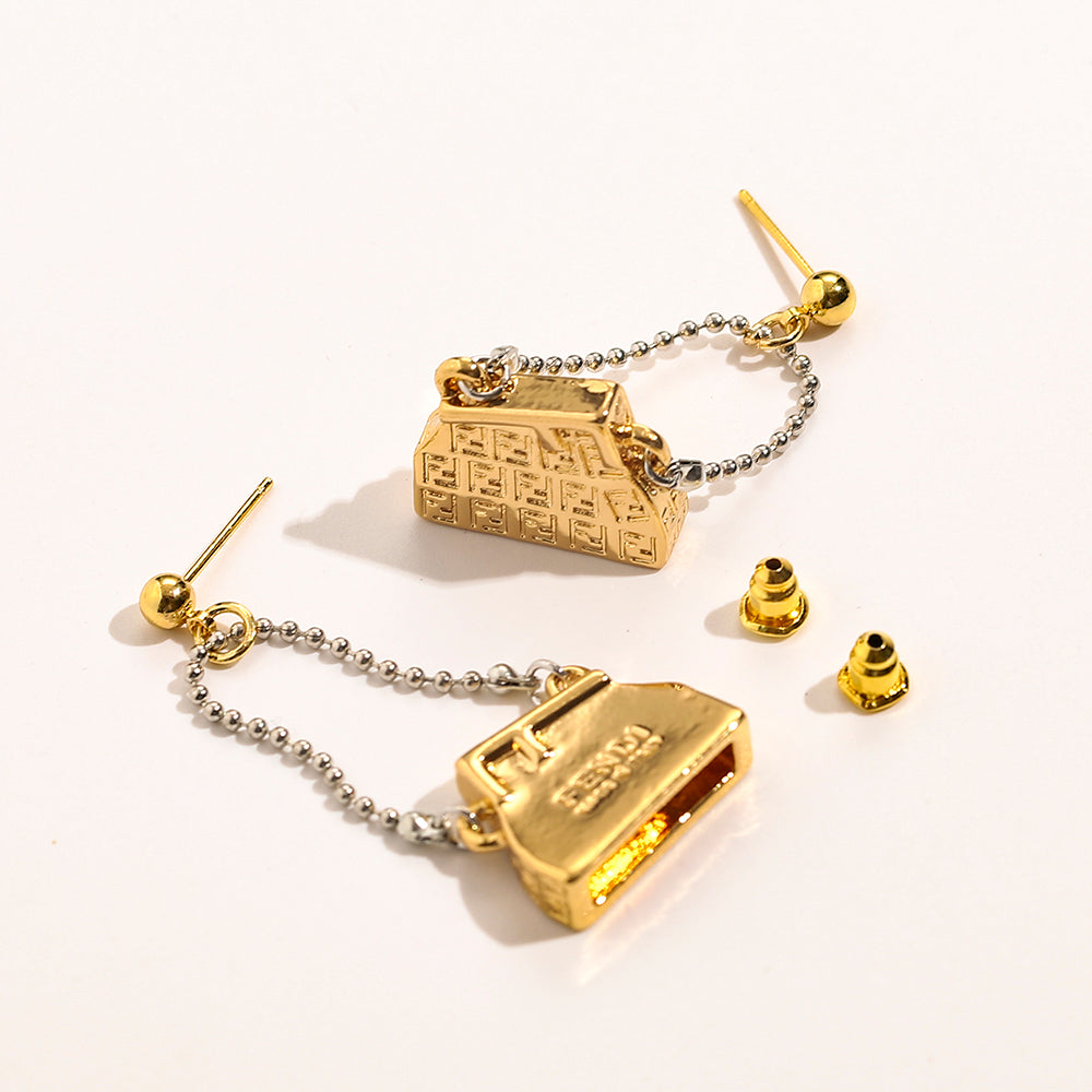 304 Stainless Steel Handbag Charm Chain Drop Earrings
