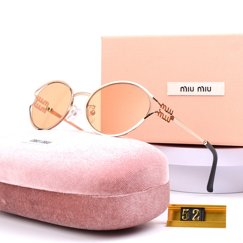 Oval Metal-Frame Sunglasses with Decorative Hinges