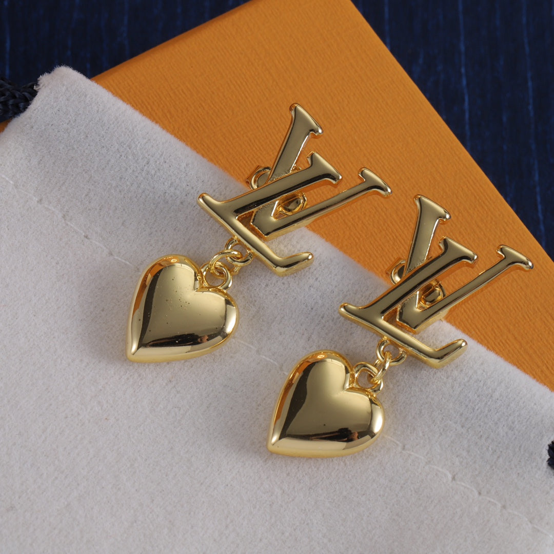 Monogram & Heart Drop Earrings