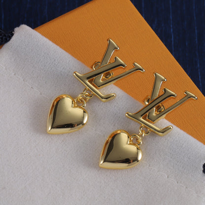 Monogram & Heart Drop Earrings