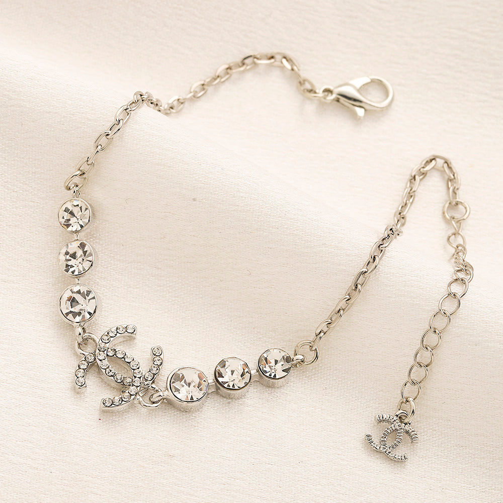 304 Stainless Steel Pave Interlocking-C Bracelet & Necklace - Individual or Set