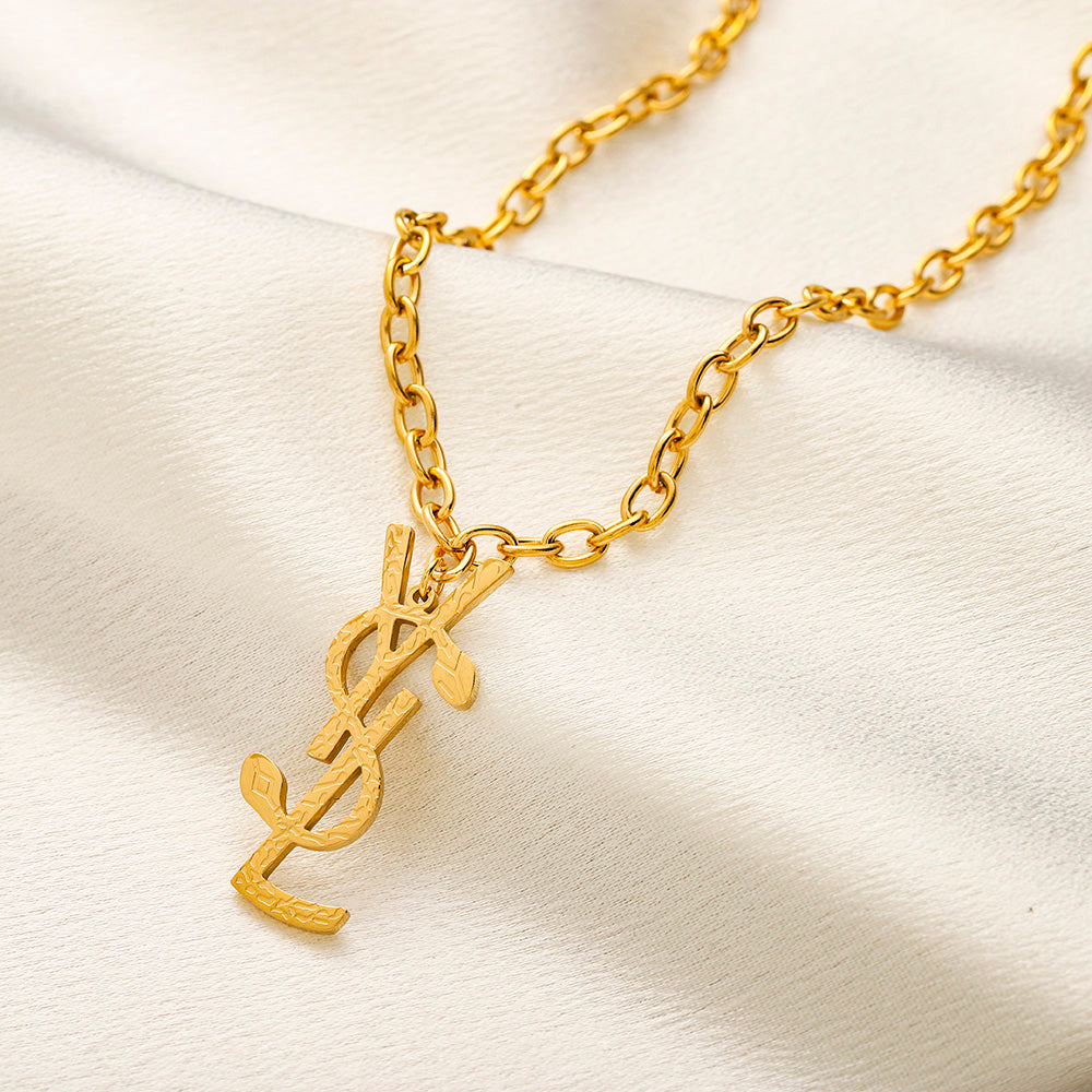 304 Stainless Steel Round-Link Monogram Pendant Necklace