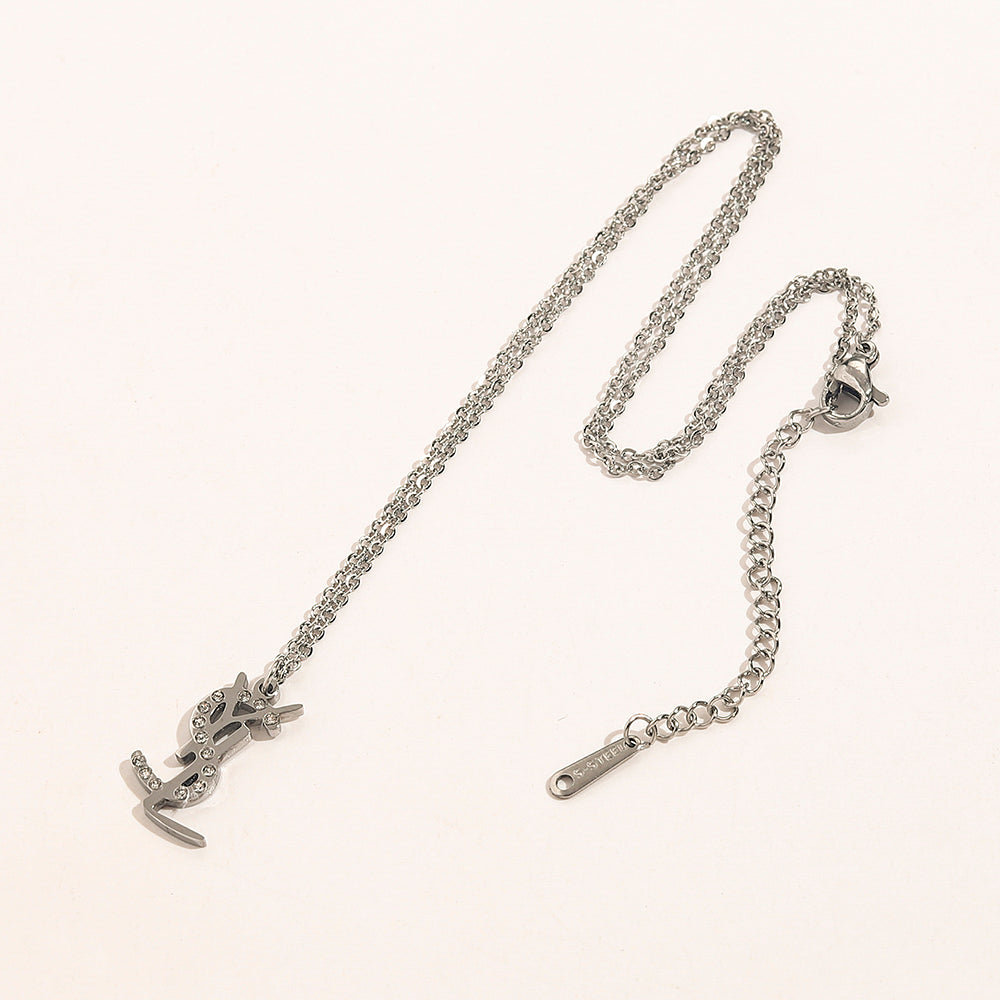 304 Stainless Steel Polished Monogram Fine Chain Necklace