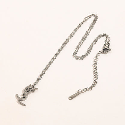 304 Stainless Steel Polished Monogram Fine Chain Necklace