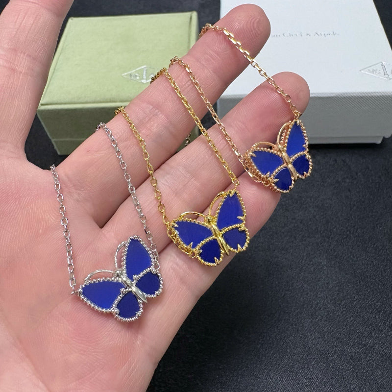 Blue-Inlay Butterfly Pendant Necklace