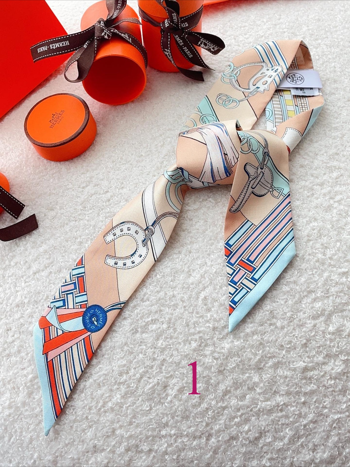 Equestrian Strap Print Ribbon Scarf - 5 x 120 cm
