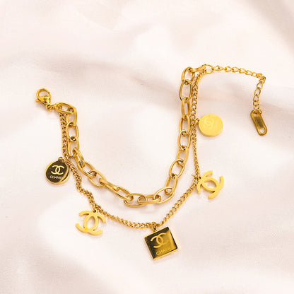 304 Stainless Steel Mixed Charm Chain Bracelet