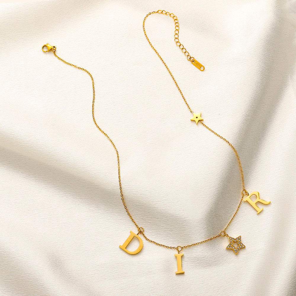 304 Stainless Steel Letter & Star Charm Necklace