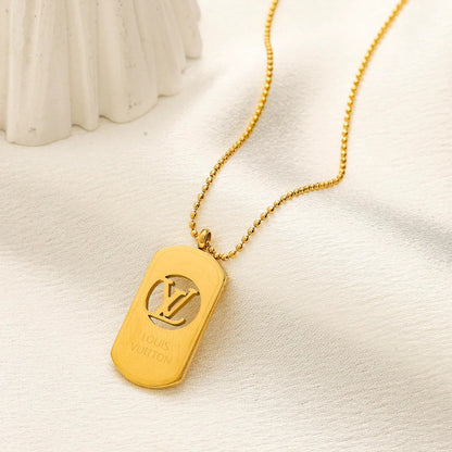 304 Stainless Steel Rounded Tag Monogram Pendant Necklace