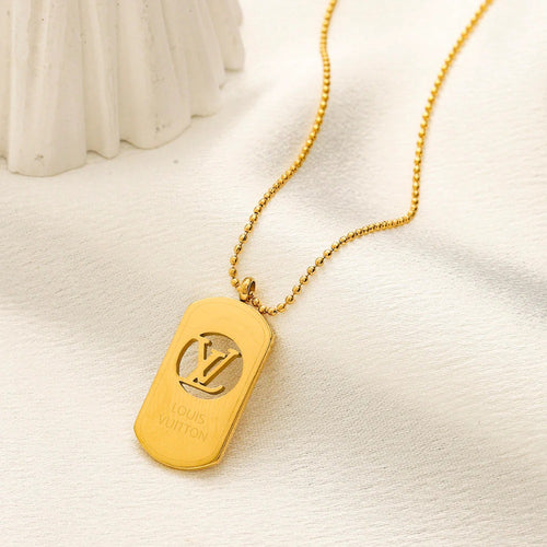 304 Stainless Steel Rounded Tag Monogram Pendant Necklace