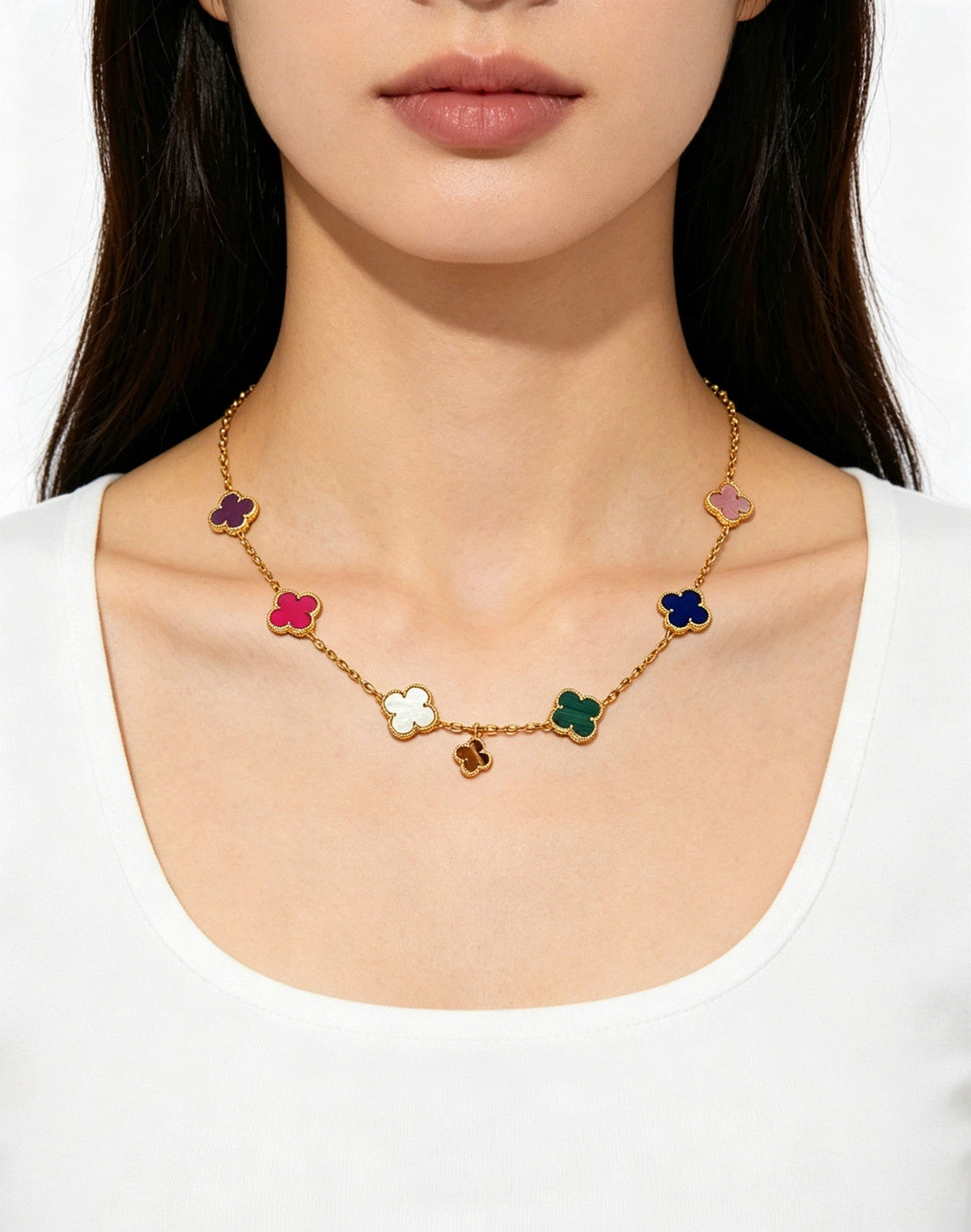 Multicolor Quatrefoil Station Necklace