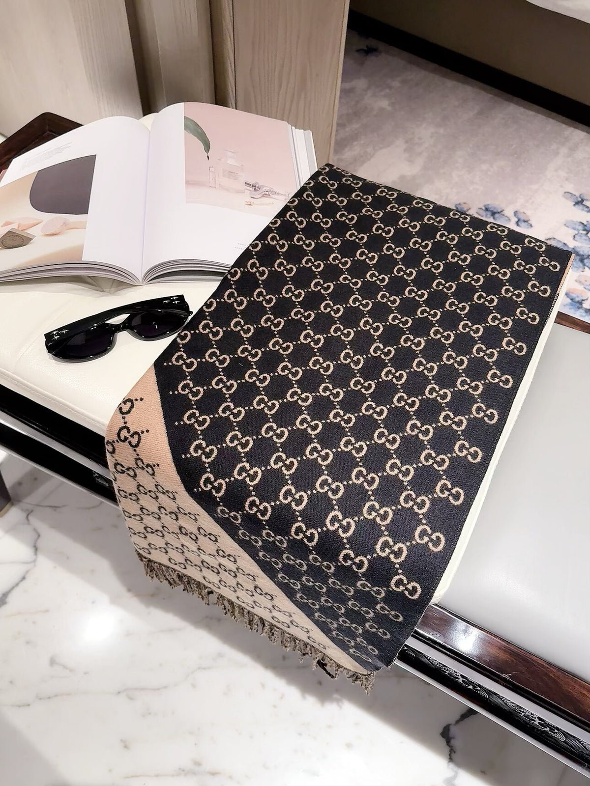 Diagonal Colorblock Monogram Scarf