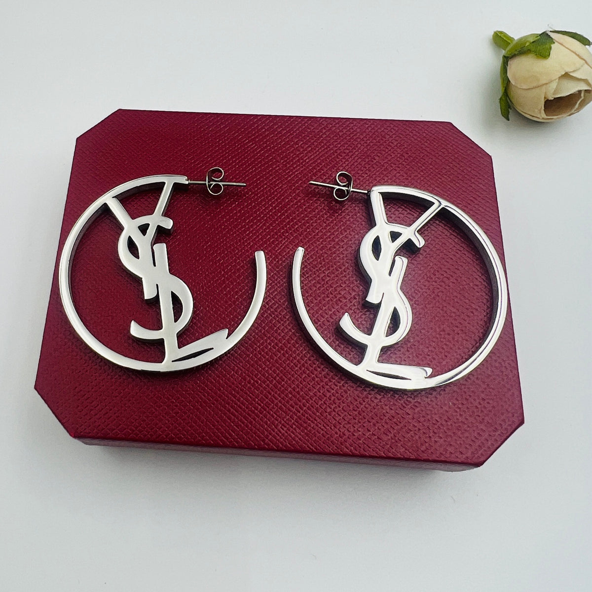 304 Stainless Steel Large Open Monogram Hoop Earrings