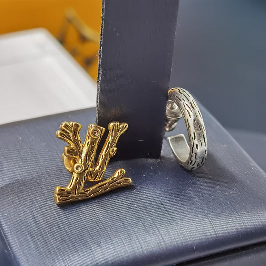 Textured Monogram & Hoop Asymmetric Earrings