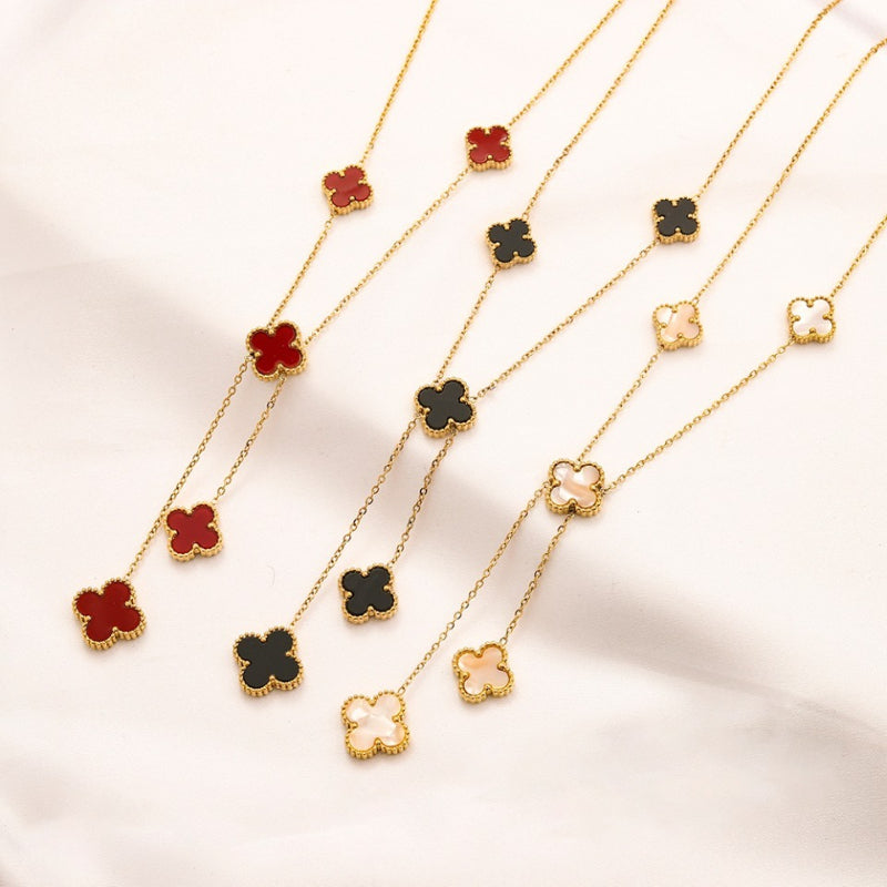 304 Stainless Steel Triple Quatrefoil Station Necklace