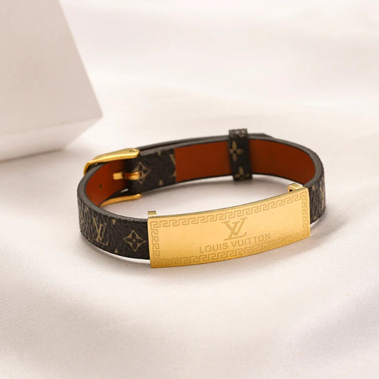 304 Stainless Steel Engraved Plate Monogram Strap Bracelet