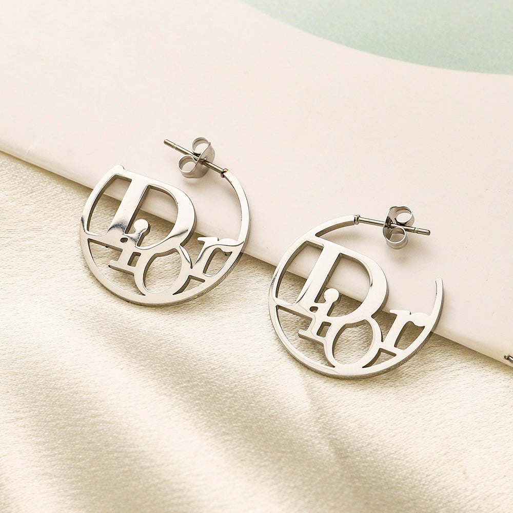 304 Stainless Steel Cutout Letter Hoop Earrings