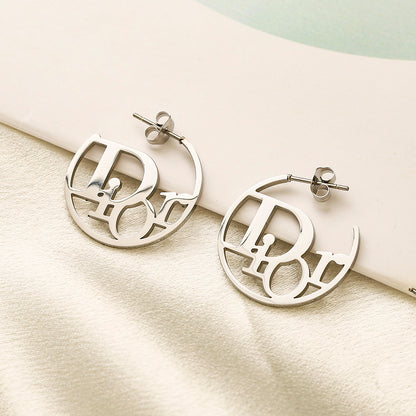 304 Stainless Steel Cutout Letter Hoop Earrings