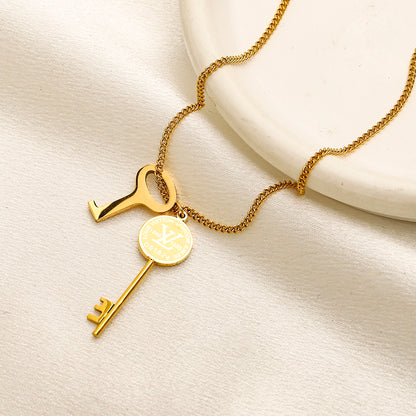 304 Stainless Steel Key & Disc Charm Y-Necklace