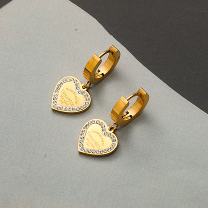 304 Stainless Steel Pave-Edge Heart Charm Huggie Earrings