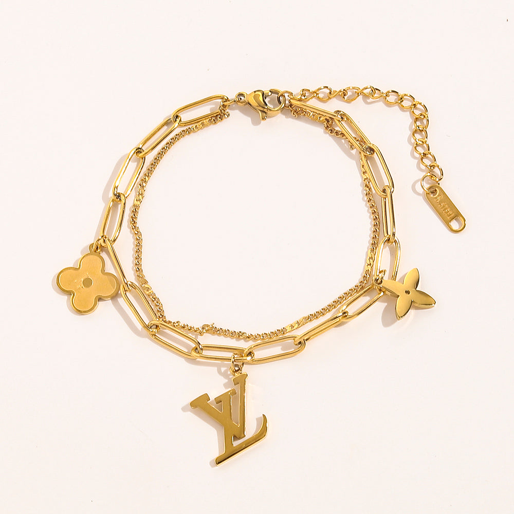 304 Stainless Steel Layered Paperclip Floral Bracelet & Necklace - Individual or Set