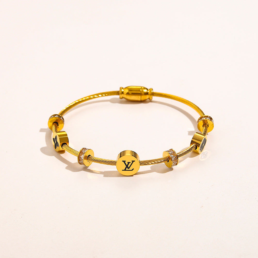 304 Stainless Steel Monogram Bead & Bar Bracelet