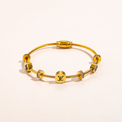 304 Stainless Steel Monogram Bead & Bar Bracelet
