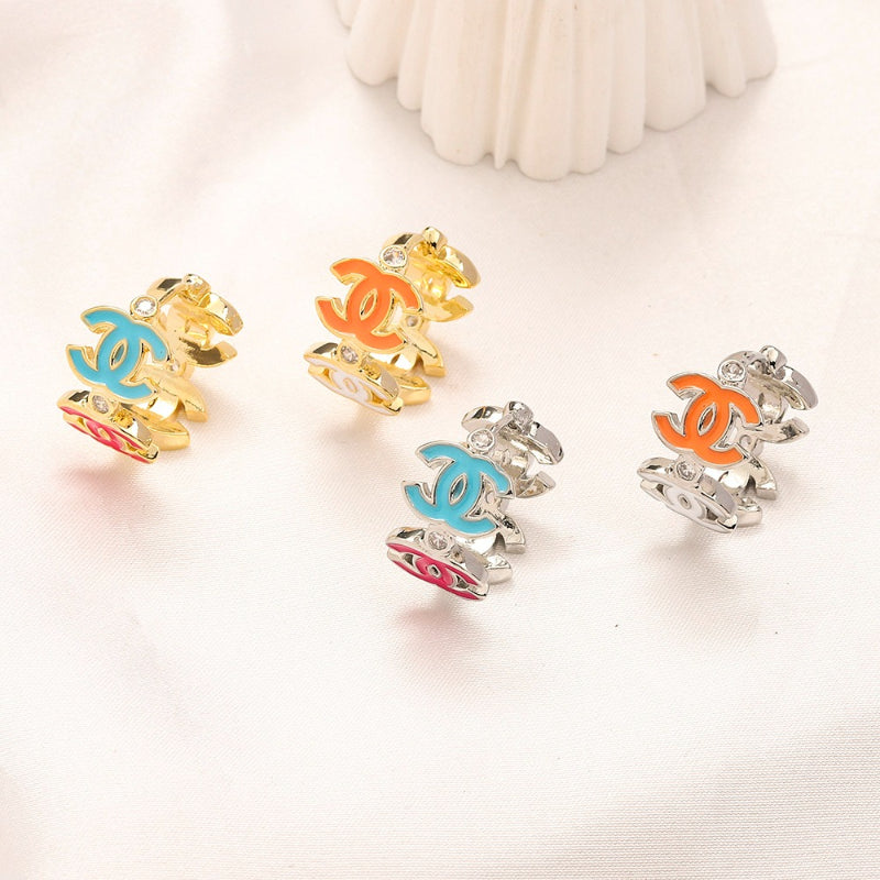 304 Stainless Steel Colorful Interlocking-C Stud Earrings