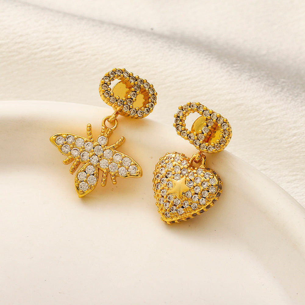 Copper Pave Bee, Heart & Oval Earrings