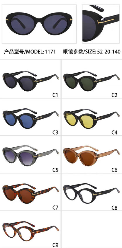 Narrow Oval Sunglasses with Flared Corners
