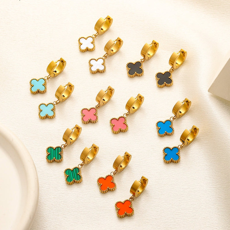 304 Stainless Steel Colorful Quatrefoil Stud Earrings