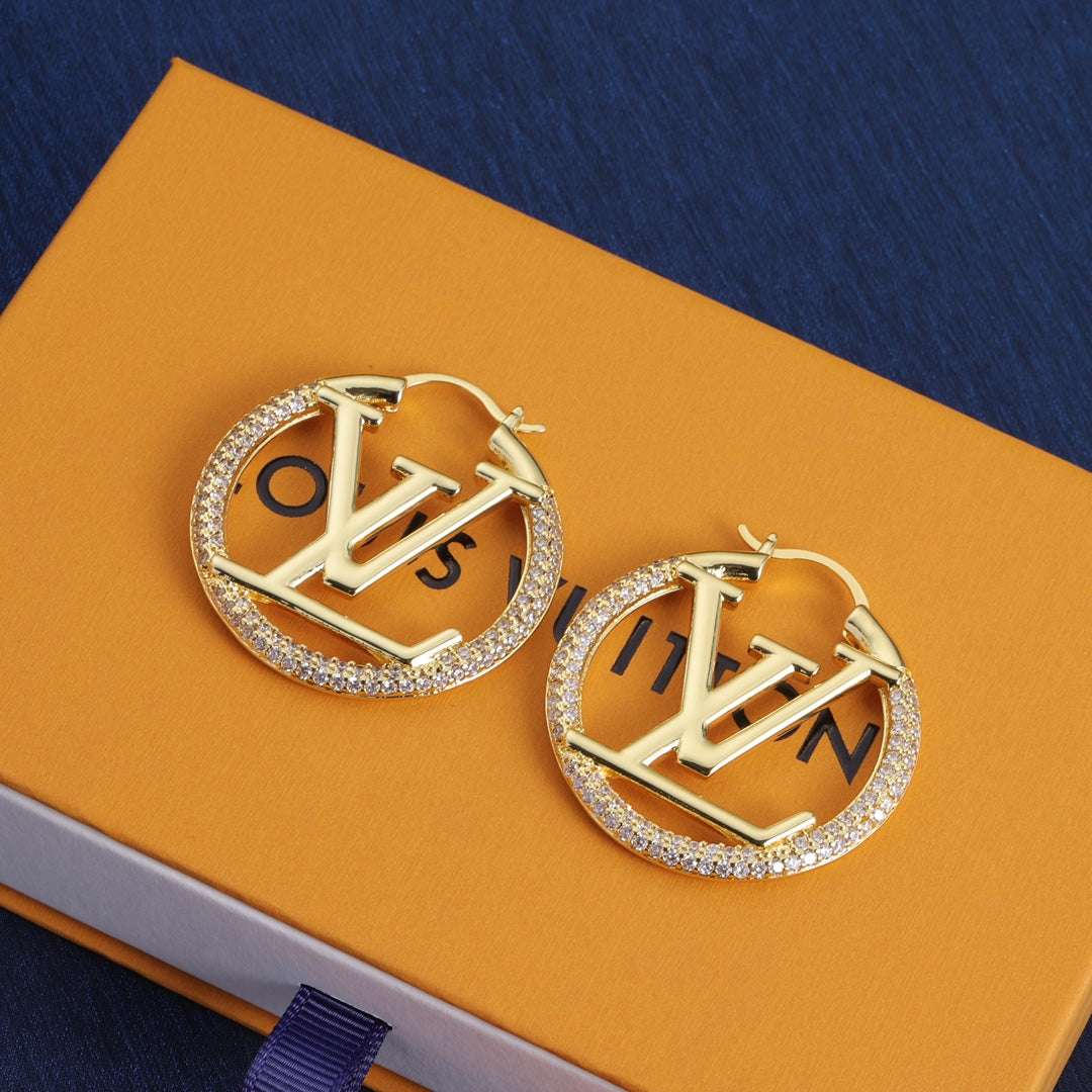 Pave Monogram Hoop Earrings