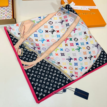Contrast Border Floral Monogram Square Scarf - 90 x 90 cm