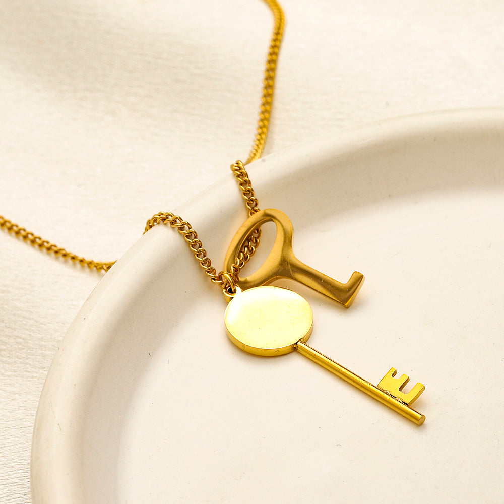 304 Stainless Steel Key & Disc Charm Y-Necklace