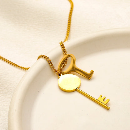 304 Stainless Steel Key & Disc Charm Y-Necklace