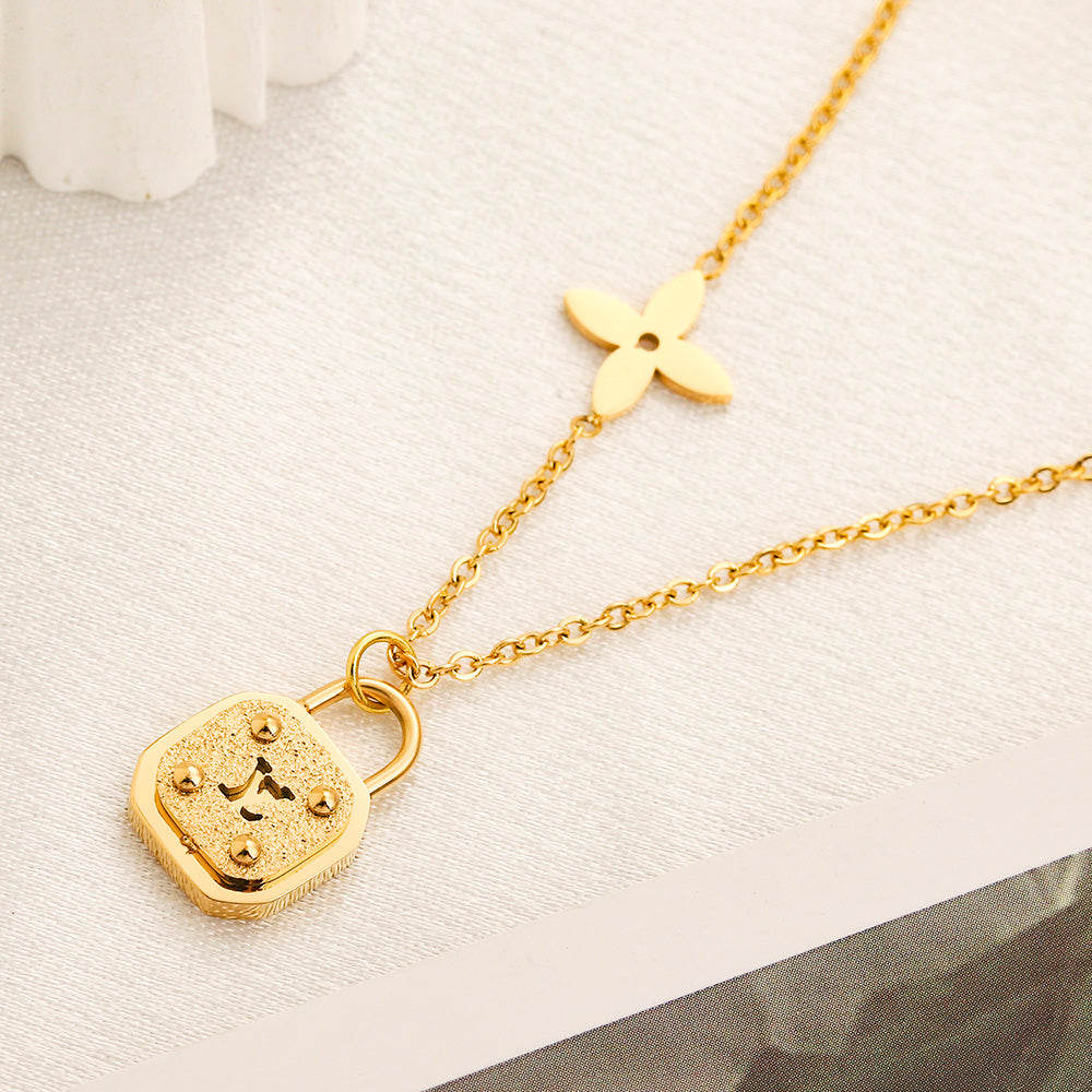 304 Stainless Steel Floral Station & Rounded Pendant Necklace