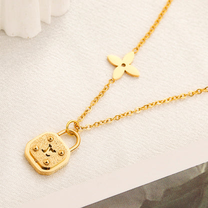 304 Stainless Steel Floral Station & Rounded Pendant Necklace