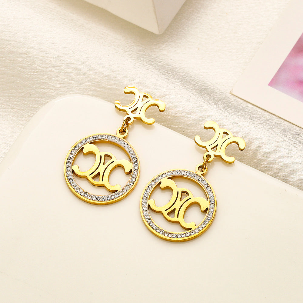 304 Stainless Steel Quatrefoil & Circle Drop Earrings