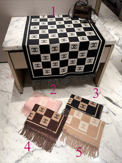 Checkerboard Monogram Scarf with Fringed Ends