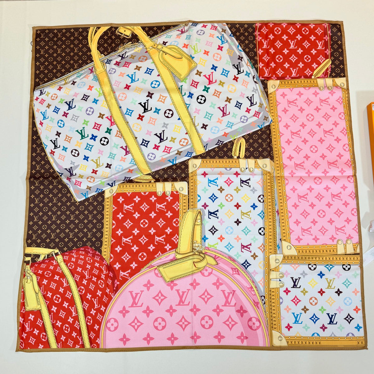 Contrast Border Floral Monogram Square Scarf - 90 x 90 cm