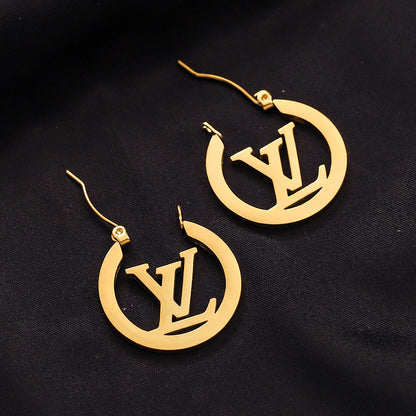 304 Stainless Steel Round Frame Monogram Hoop Earrings