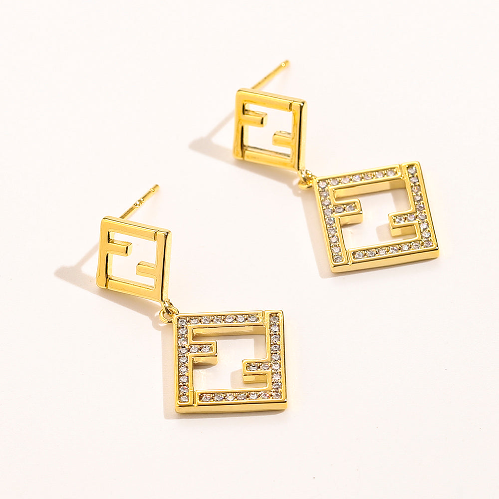 304 Stainless Steel Double Square Pave Drop Earrings