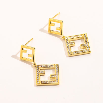 304 Stainless Steel Double Square Pave Drop Earrings
