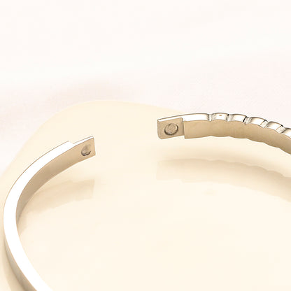 304 Stainless Steel Color-Inlay Round Monogram Bangle Bracelet
