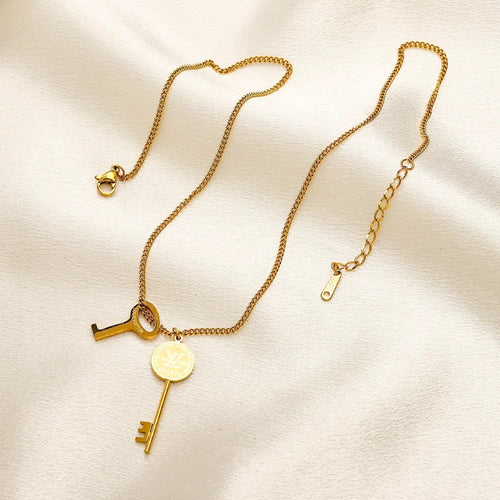 304 Stainless Steel Key & Disc Charm Y-Necklace
