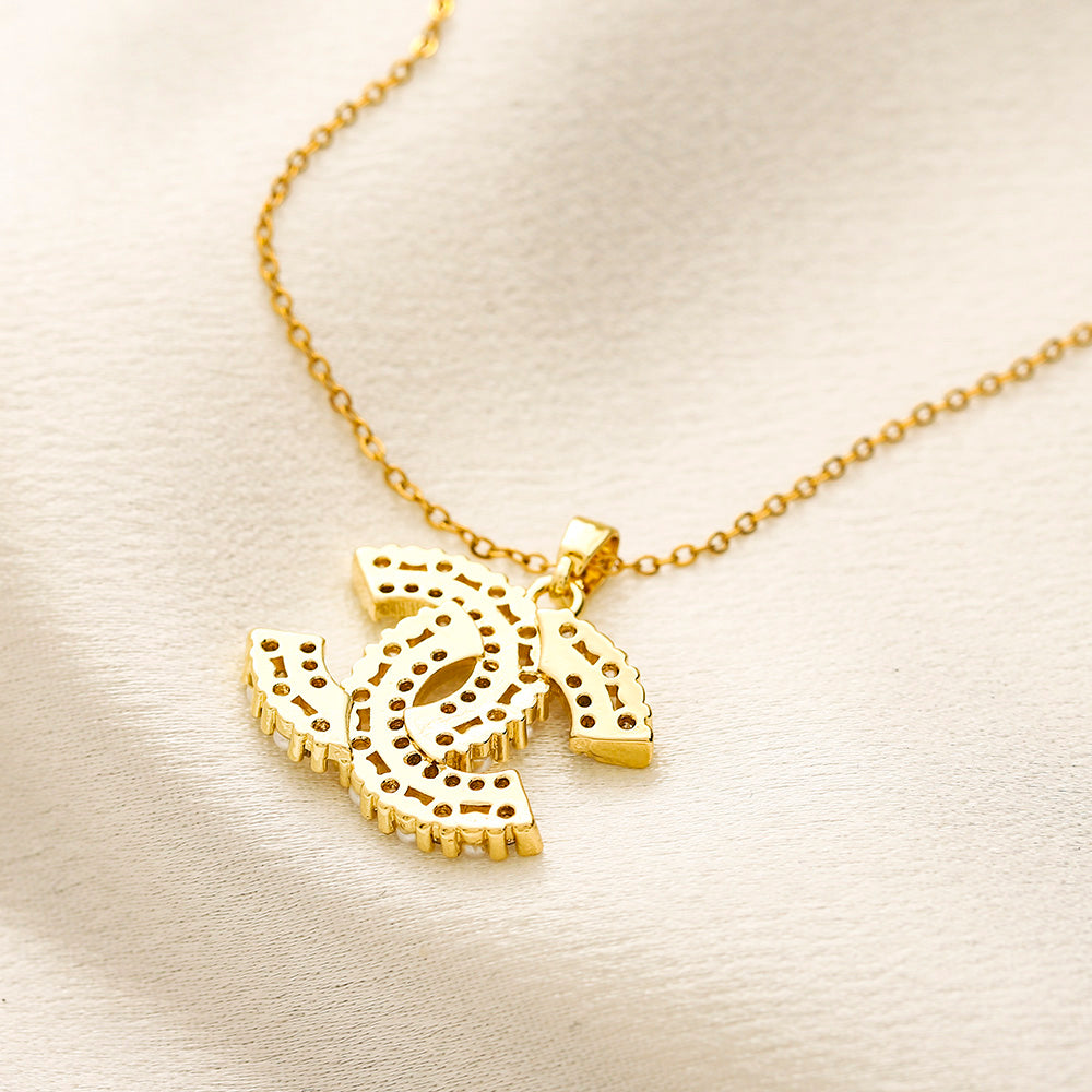 Copper Ornate Pave Interlocking-C Pendant Necklace