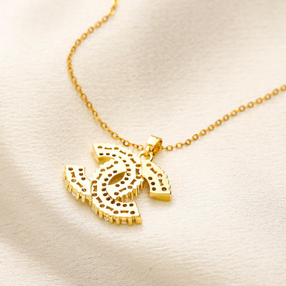 Copper Ornate Pave Interlocking-C Pendant Necklace