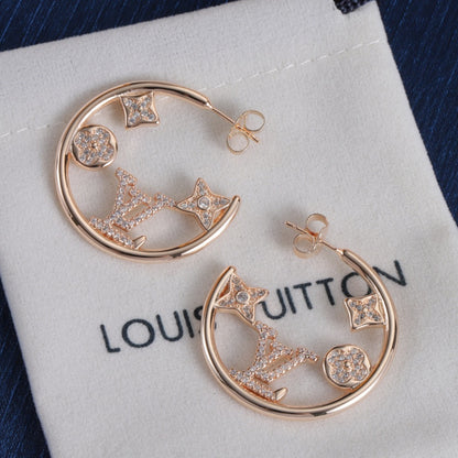 Pave Floral & Monogram Hoop Earrings